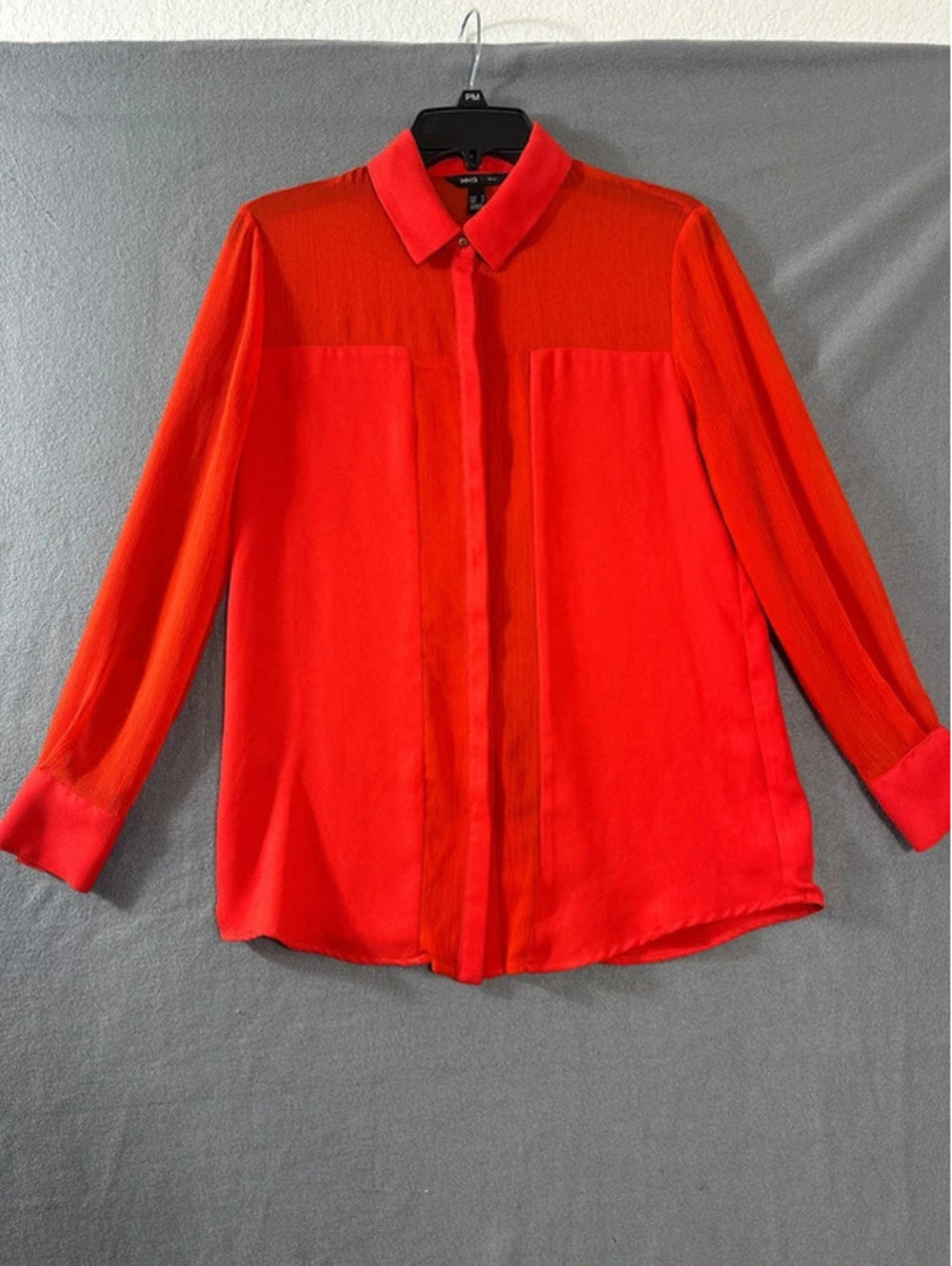 MNG red sheer work blouse top short M
